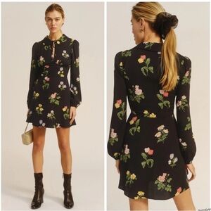 Reformation Will Dress Night Bloom Floral Black Keyhole Peter Pan Collar Size 2